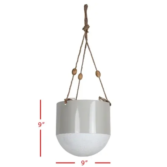 Gray Metal, Rope & Wood Large Hanging Planter - Foreside Home & Garden image {5}