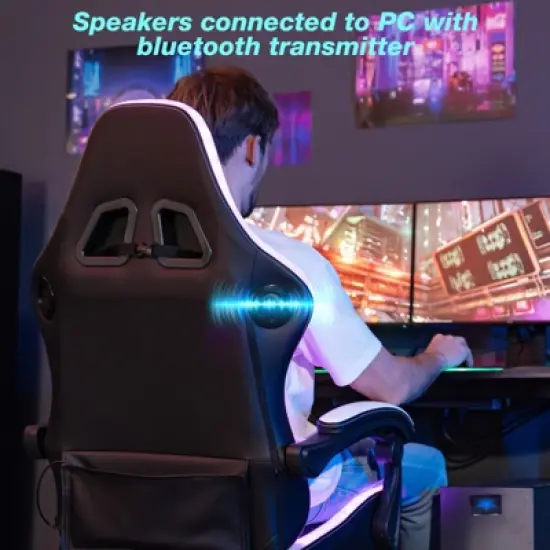 Hoffree Extra Large Massage Gaming Chair Ergonomic Office PC Chair with Bluetooth Speaker & RGB Light image {9}