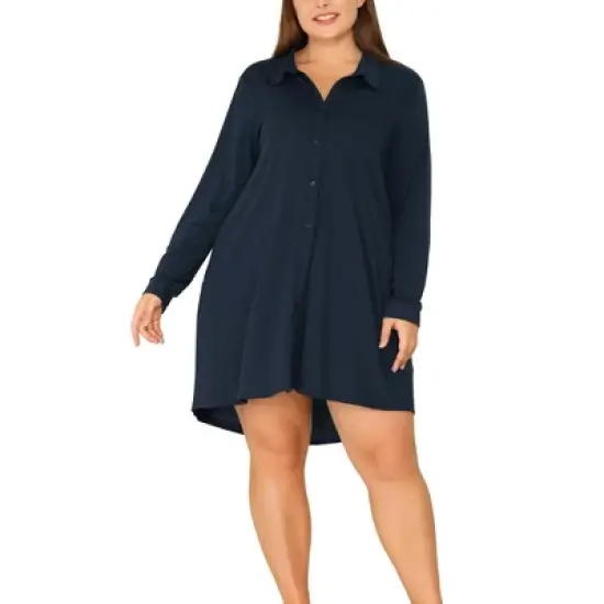 Agnes Orinda Women's Plus Size Solid Long Sleeve Button Down V-Neck Pajama Sleep Shirts image {6}