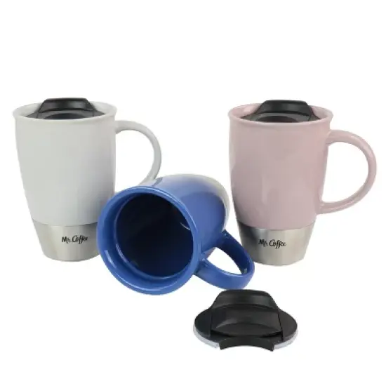 Mr. Coffee14 oz Stoneware Assorted Travel Mugs set of 3 image {4}