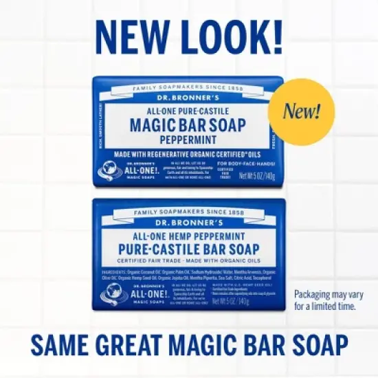 Dr. Bronner's All-One Pure-Castile Magic Bar Soap - Peppermint - 5oz image {2}