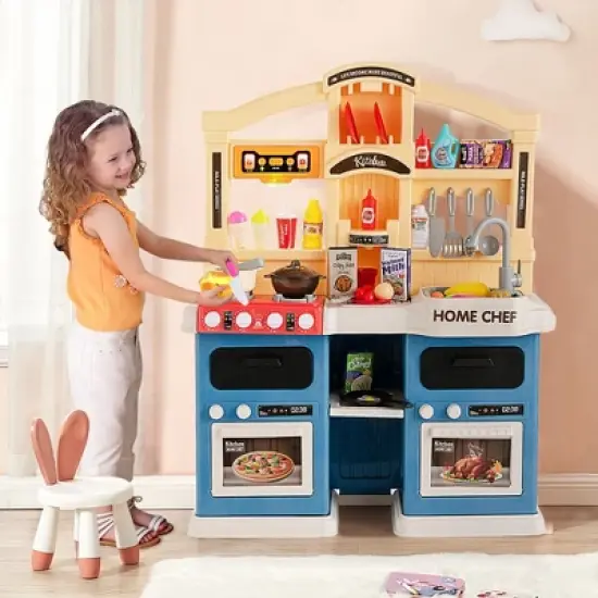Costway Kids Play Kitchen Set 69PC Kitchen Playset Toys W/ Realistic Lights & Sounds image {2}