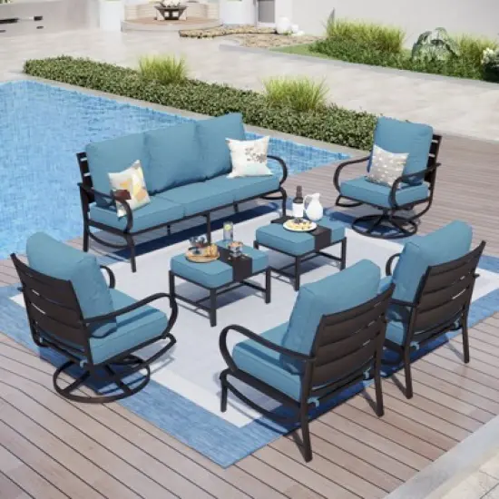 Captiva Designs 7pc Metal Patio Furniture Conversation Set with Swivel Chairs for Garden Porch Backyard image {10}