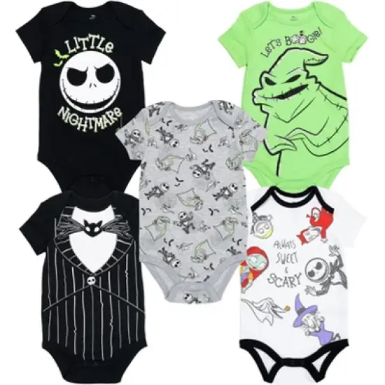 Disney Nightmare Before Christmas Jack Skellington Sally 5 Pack Bodysuits Multi  image {9}