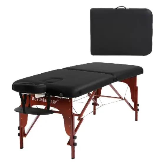 BestMassage Massage Table 2-Fold Portable Spa Bed with Height Adjustabe & PU Leather, Black image {7}