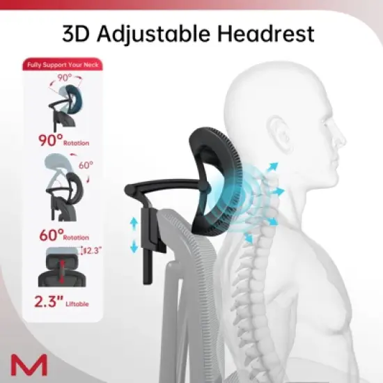 UNISOAR Wide Lumbar Support Ergonomic Mesh Office Chair for Lower Back Pain image {5}