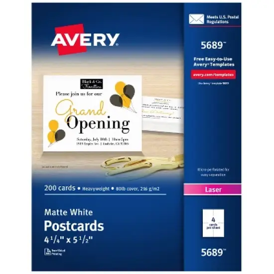 Avery Printable Postcards, 4.25" x 5.5", White, 200 Blank Postcards for Laser Printers (5689) image {8}