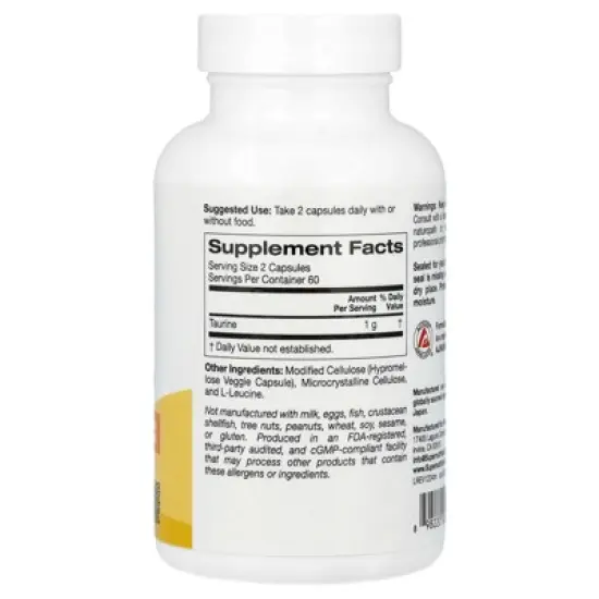 Super Nutrition Taurine, 120 Veggie Capsules (500 mg per Capsule) image {1}
