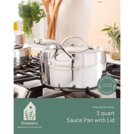 Bloomhouse 3-QT Triply Stainless Steel Sauce Pan w/ Non-Stick Non-Toxic Pro Ceramic Interior image {10}