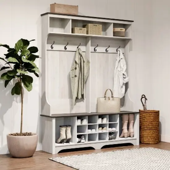 Prepac 60" Entryway Shoe Organizer Washed White image {2}