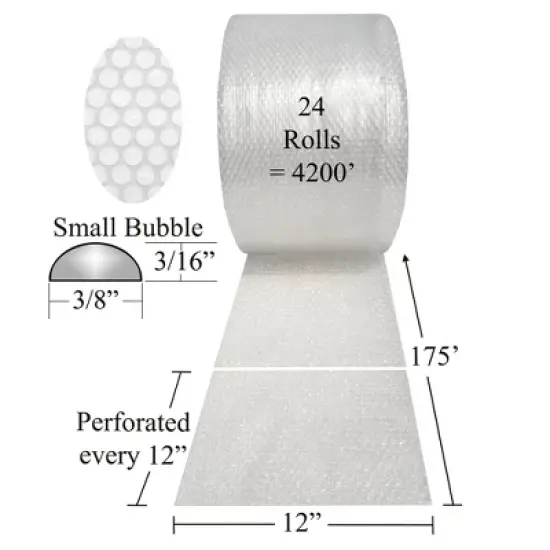 UOFFICE Set of 24 Bubble Rolls 175' x 12" Wide Each Roll- with Small Bubble 3/16" Bubbles - 4200' in Total image {1}