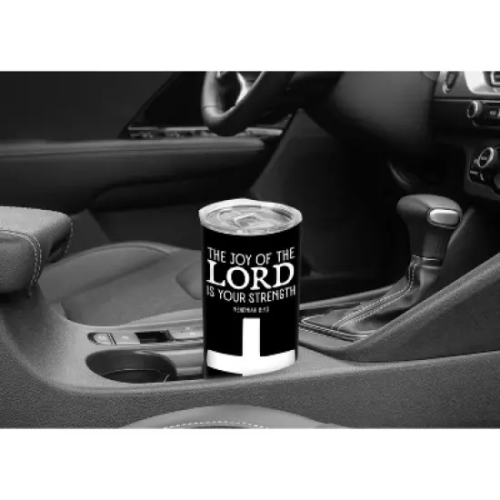 The Joy of the Lord Is Your Strength Nehemiah 8:10 Cross Black 20 ounce Stainless Steel Travel Tumbler with Lid For Your On The Go Beverages image {4}