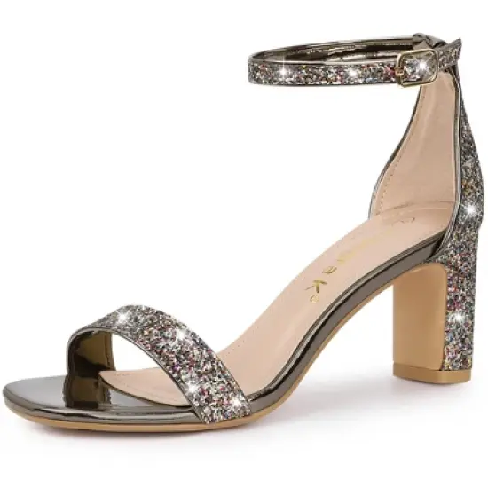 Allegra K Women's Glitter Ankle Strap Chunky Heels image {12}