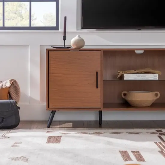 2 Door Mid-Century Modern Wood Storage TV Stand for TVs up to 65" - Saracina Home image {7}