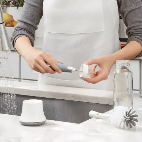 OXO TOT Bottle Brush with Bristled Cleaner & Stand - Gray image {4}