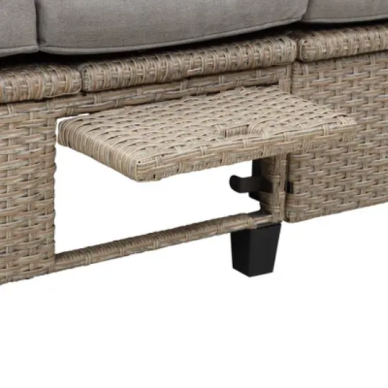 4pc Outdoor Adjustable Wicker Sectional Set with Canopy & Table - GODEER image {8}