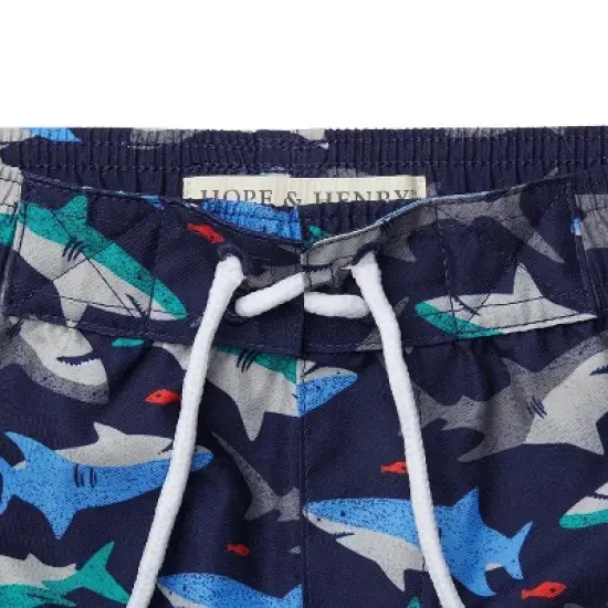 Hope & Henry Boys Navy Shark Print Swim Trunks, Kids image {2}