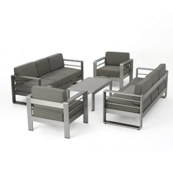 Christopher Knight Home Eleanor Outdoor Aluminum 8 Seater Chat Set with Cushions, Khaki/Silver image {10}