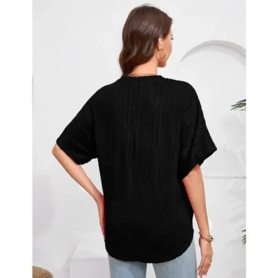 Womens Maternity Shirts Summer Ribbed knit Short Sleeve Casual Pregnancy Clothes Crewneck Loose Maternity Tops image {5}