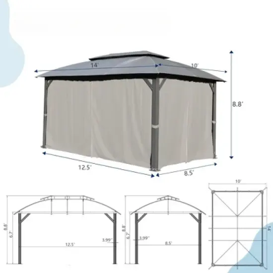 DSVIMOY Outdoor Gazebo with Double Roofs, Gazebo Canopy Tent for Deck Backyard Garden, Gray, 168"*120"*105.6" image {1}