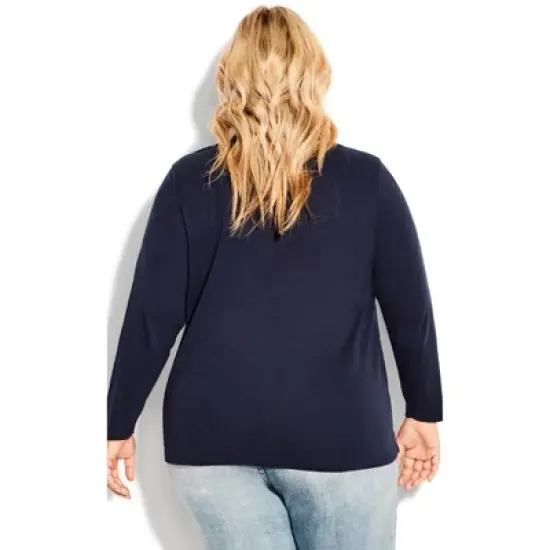 Women's Plus Size V Neck Essential 3/4 Sleeve Tee - navy | AVENUE image {1}