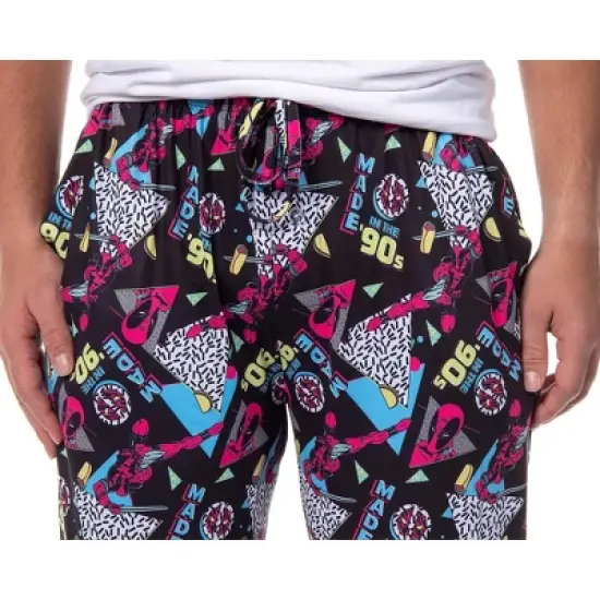 Marvel Comics Mens' Deadpool Retro Made In The '90s Sleep Pajama Pants Black image {2}