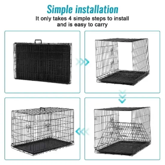 FDW Dog Crate for Small Dogs 24 Inch Folding Metal WirePet Cage Double Door W/Divider Panel Indoor Outdoor Kennel Leak-Proof Plastic Tray,Black image {5}