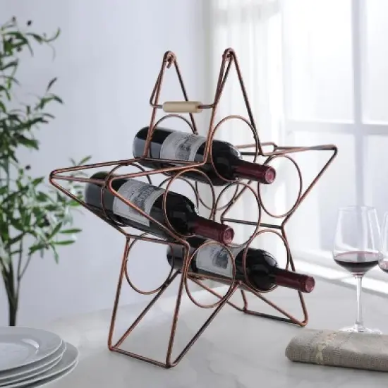 Kings Brand Furniture &ndash; Metal Countertop Tabletop Wine Rack - Freestanding Modern Wine Bottle Holder Stand, Brushed Copper- No Assembly Required image {4}