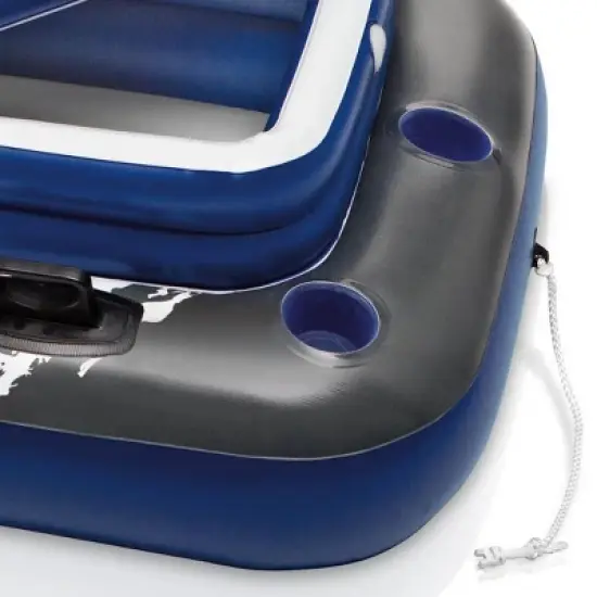 Intex 58821EP Inflatable Mega Chill II 72 Can Beverage Cooler Float with Lid and 6 Cupholders for Pool and Lake Floating, Black, White, and Blue image {3}
