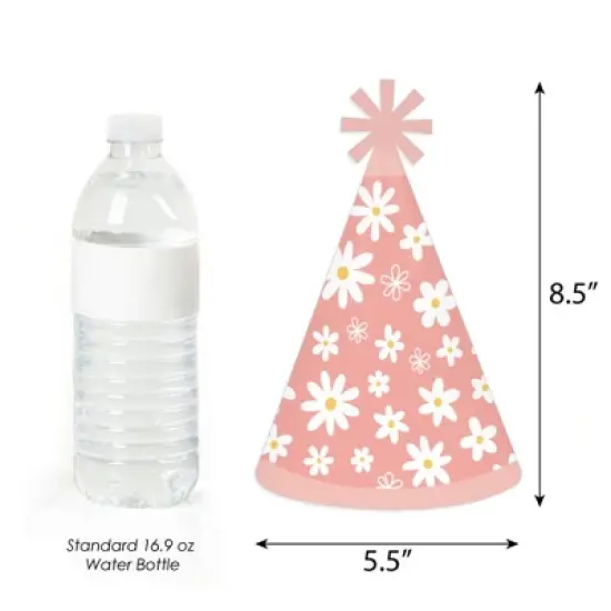 Big Dot of Happiness Pink Daisy Flowers - Cone Happy Birthday Party Hats for Kids and Adults - Set of 8 (Standard Size) image {2}