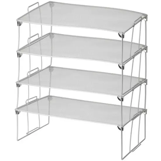 YBM Home Stackable and Foldable Silver Steel Mesh Storage Rack Shelf, Pack o f 6 image {1}