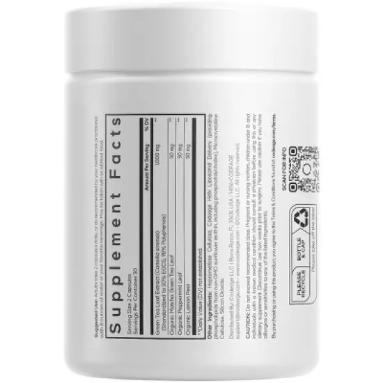 Codeage Liposomal Green Tea+, EGCG 50%, Organic Matcha Green Tea, Peppermint Leaf, Lemon Peel - 60 ct image {1}
