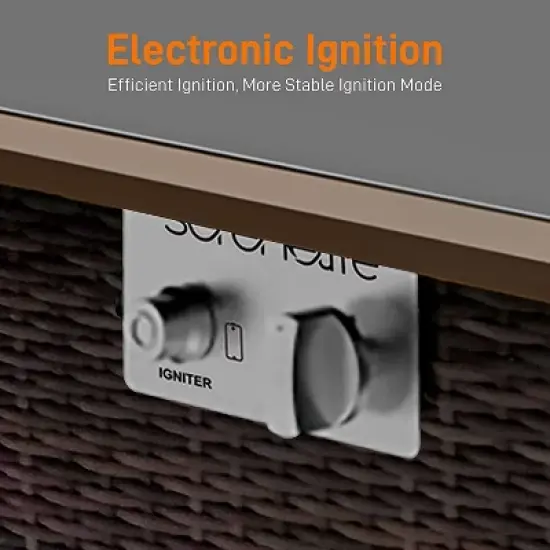 Serenelife SLFPTL Outdoor Backyard Steel Patio Liquid Propane Heated Fire Pit Table with Glass Guard, Tabletop, and Rattan Panels, Black image {2}