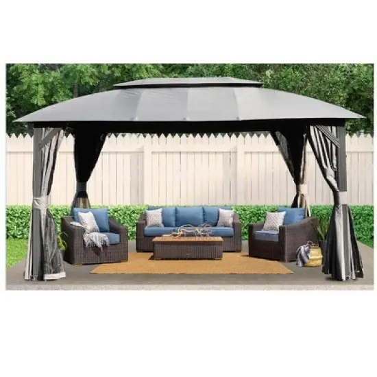 DSVIMOY Outdoor Gazebo with Double Roofs, Gazebo Canopy Tent for Deck Backyard Garden, Gray, 168"*120"*105.6" image {6}