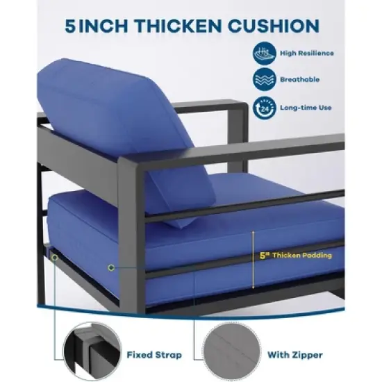 4 Pieces Aluminum Patio Furniture Set, Outdoor Sectional Conversation Set Sectional Sofa with 4" Armrest & 5" Thick Cushions & Coffee Table image {3}