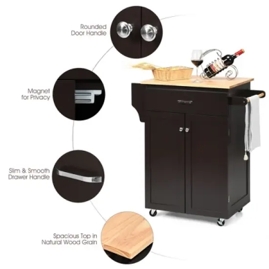 Costway Rolling Kitchen Island Utility Kitchen Cart Storage Cabinet Brown/White image {9}
