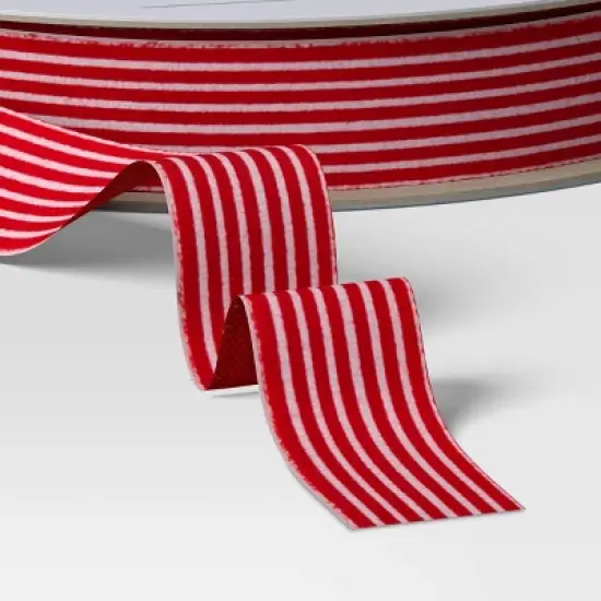 18' Christmas Fabric Ribbon Velvet Red/White Stripes - Wondershop&trade; image {2}