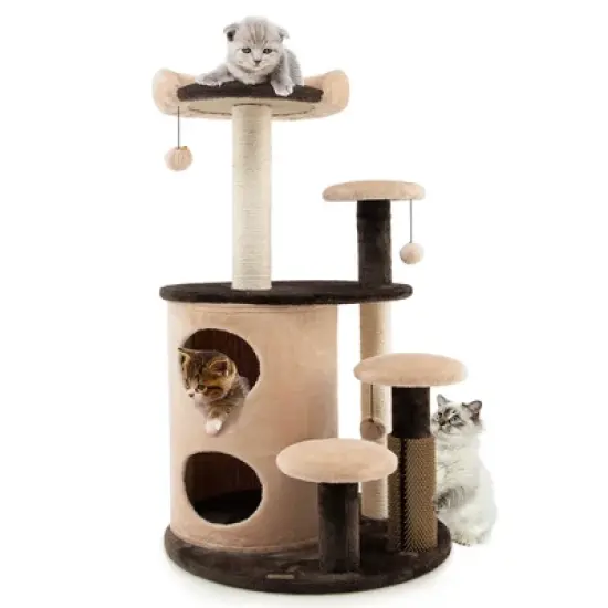 Costway 40'' Cat Tree Tower Multi-Level Activity Tree with 2-Tier Cat-Hole Condo image {10}