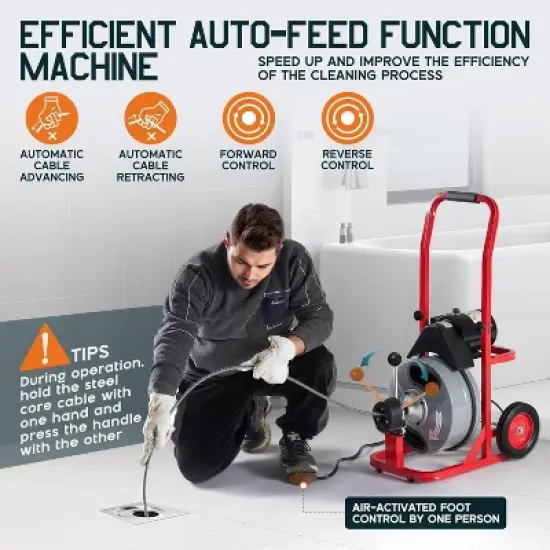 AMERLIFE Electric Drain Cleaner Machine with Auto-Feed & 10 Cutters, Sewer Snake Auger image {4}