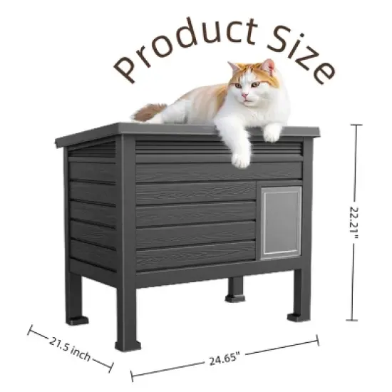 SEVOBAL Pet Crates and Houses Weatherproof Outdoor Shelter, PP Material with Door, Cozy Raised for Cats, Small Animals, Black, 31.02"*19.09"*26.73" image {2}
