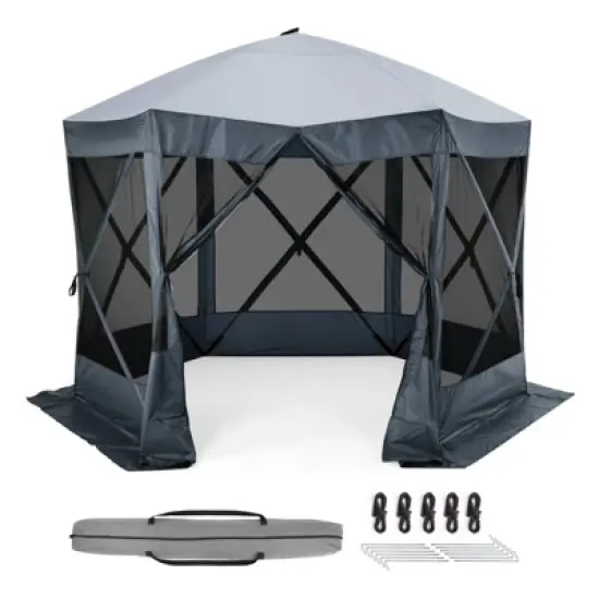 Camping Gazebo Tent, Pop Up Canopy Screen Tent 6 Sided with Mesh Windows and Carry Bag for Camping,Patio, Backyard, Lawn image {9}