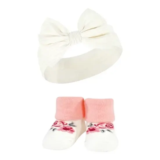 Hudson Baby Infant Girls Headband and Socks Giftset, Burgundy Gray, One Size image {2}