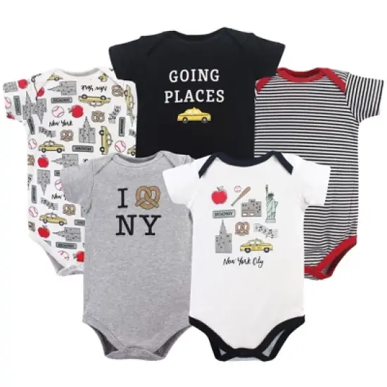 Hudson Baby Infant Boy Cotton Bodysuits 5pk, New York image {1}