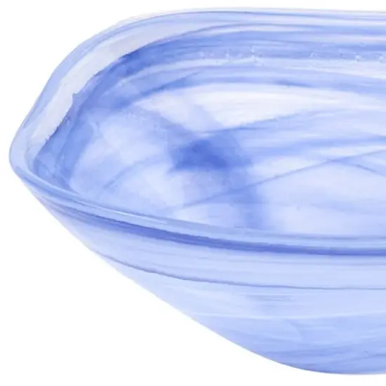 HomeRoots 10" Blue And White Alabaster Glass Square Salad Bowl image {4}