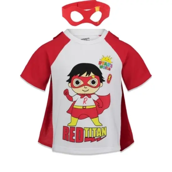 RYAN'S WORLD Ryans World Red Titan Cosplay T-Shirt Cape and Mask 3 Piece Outfit Set Little Kid to Big Kid  image {6}