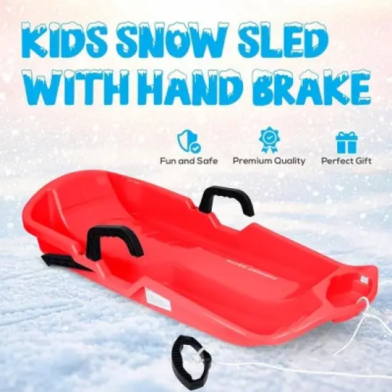 Slippery Racer Downhill Thunder Flexible Kids Toddler Plastic Toboggan Snow Sled with Built in Brake System, Pull Rope, & Handle Grips. Red image {2}