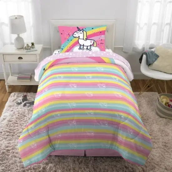 Twin Peppa Pig Rainbow Dreamer Reversible Kids' Bedding Bundle: Comforter Set with Pillow Case & Sheets, Multicolor image {1}