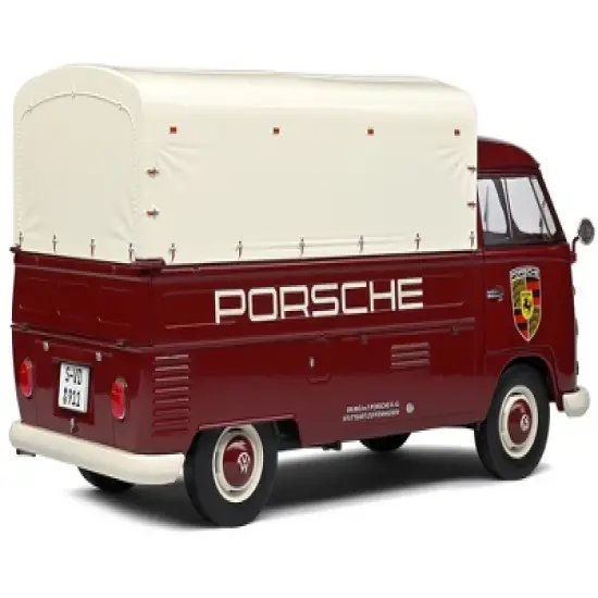 1950 Volkswagen T1 Pickup Truck with Camper Shell Dark Red "Porsche Service" 1/18 Diecast Model Car by Solido image {4}