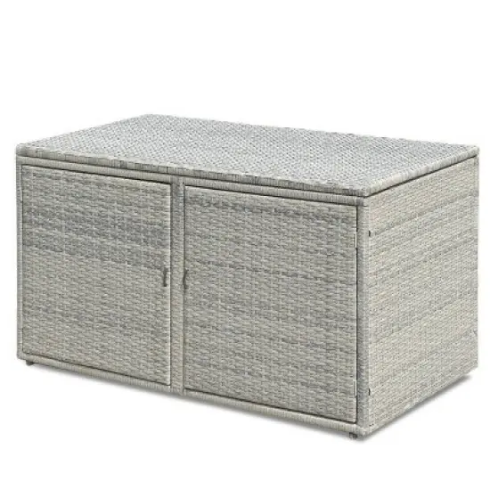 WELLFOR 88gal Outdoor Patio Garden Rattan Storage Box Gray image {7}
