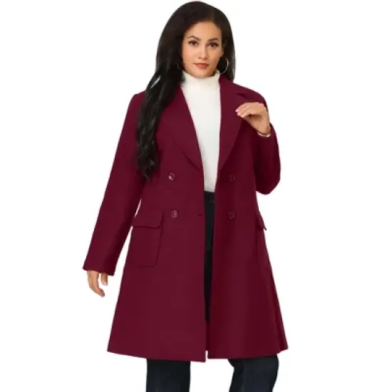 Agnes Orinda Women's Plus Size Winter Peacoat Notched Lapel Double Breasted Long Overcoats image {15}